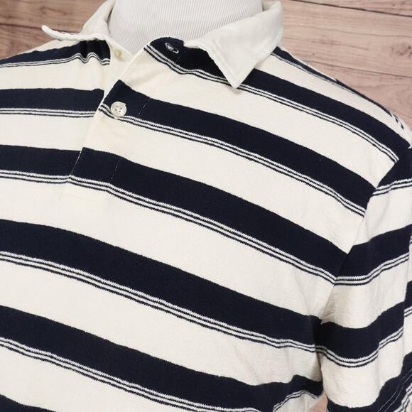 MNG Polo Shirt Mens Large Navy White Stripe Regular Fit Short Sleeve Collared - Picture 2 of 8